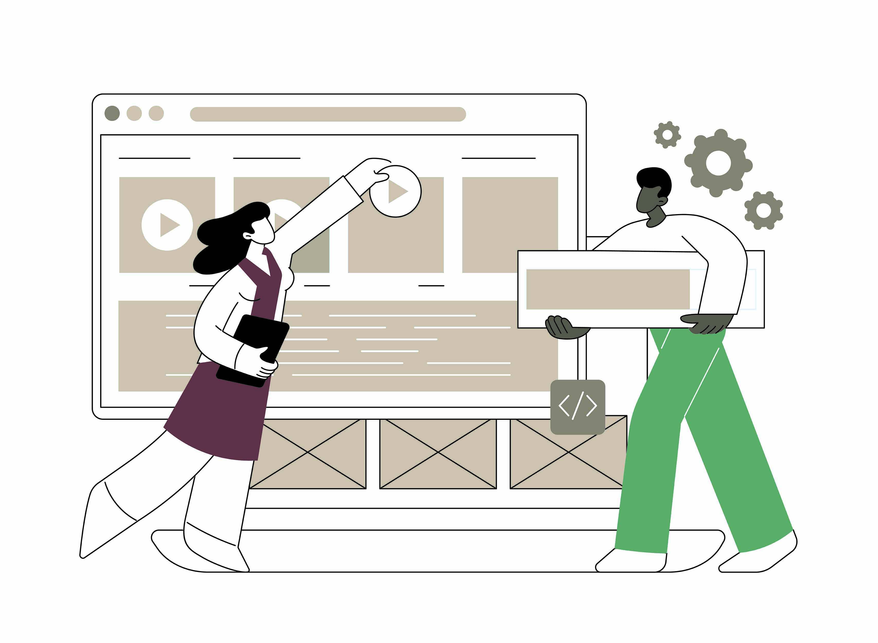 Two people build a user interface